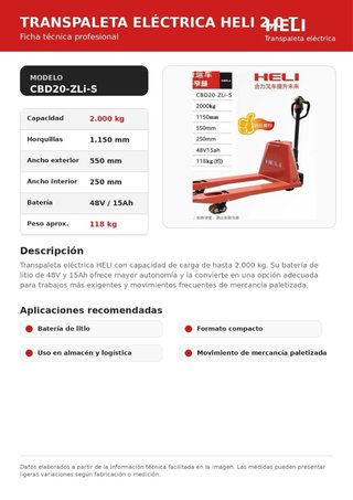 Traspalé Eléctrico 2000 kg Nuevo