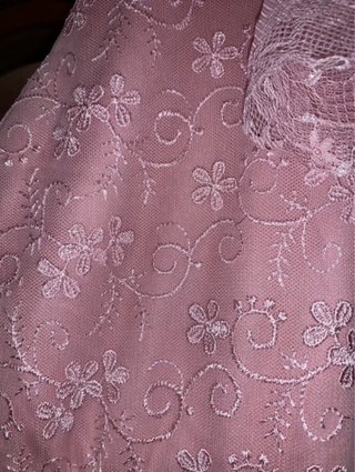 Abito curvy da cerimonia lungo in pizzo rosa