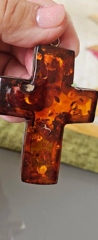C Gran colgante Cruz Plata y Ámbar Báltico