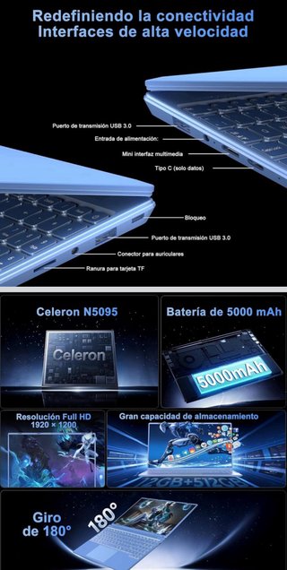 Portátil Notood 16 Celeron N5095 12GB RAM 512GB SS