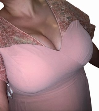Abito curvy rosa lungo con pizzo