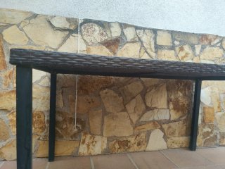 Mesa ratán cristal negro con 2 sillas