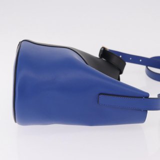 VERSACE Shoulder Bag Leather Blue Gold Auth