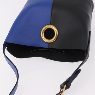 VERSACE Shoulder Bag Leather Blue Gold Auth