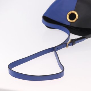 VERSACE Shoulder Bag Leather Blue Gold Auth