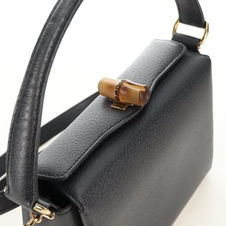 GUCCI Bamboo Hand Bag Leather 2way Gray Gold 000