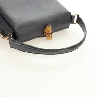 GUCCI Bamboo Hand Bag Leather 2way Gray Gold 000