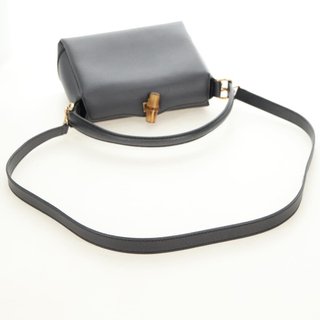 GUCCI Bamboo Hand Bag Leather 2way Gray Gold 000