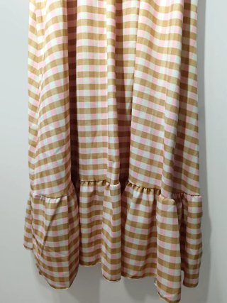 Vestido largo vichy marrón y rosa