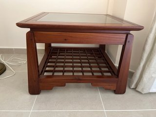 Mesa centro madera y cristal + auxiliar