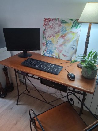Mesa escritorio forja y madera