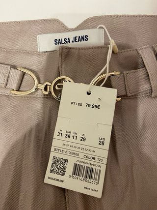 Pantalón lino Salsa Jeans beige con detalle dorado