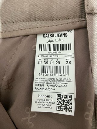 Pantalón lino Salsa Jeans beige con detalle dorado