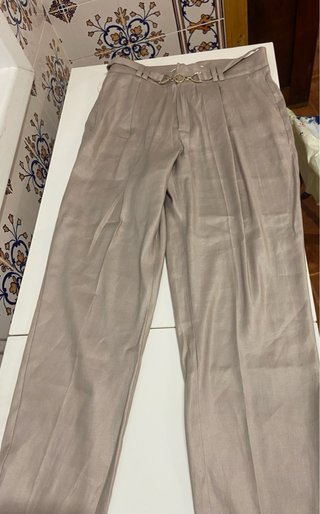 Pantalón lino Salsa Jeans beige con detalle dorado