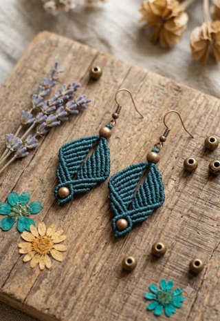 Pendientes Macramé con Cobre color esmeralda