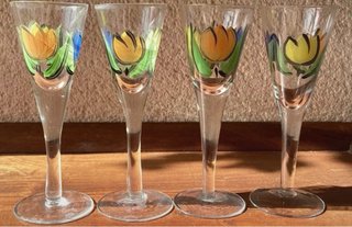4 Bicchieri di Liquore Cristallo Dipinti a Mano con Fiori