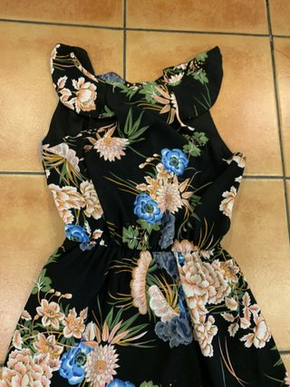 Vestido Negro Floral Sin Mangas Talla S/M