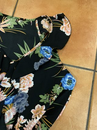 Vestido Negro Floral Sin Mangas Talla S/M