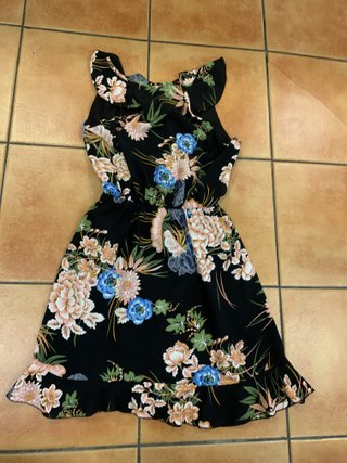 Vestido Negro Floral Sin Mangas Talla S/M