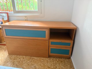 Arcón madera con cajones y estantería