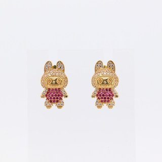 PENDIENTES MUÑECO LABUBU CON CIRCONITAS AZUL.