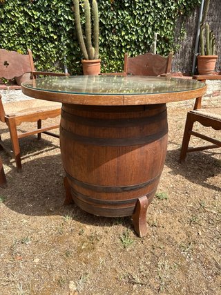 Conjunto 4 Butacas y mesa Antiguas Madera y Yute