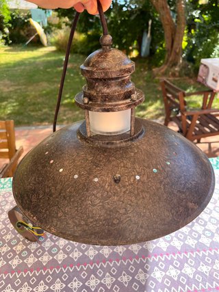 Lámpara Techo Vintage Metal Vidrio Marrón