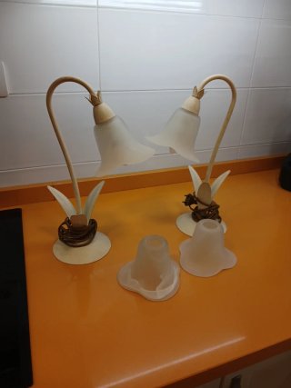 Pareja Lámparas Mesa Flor Metal Cristal