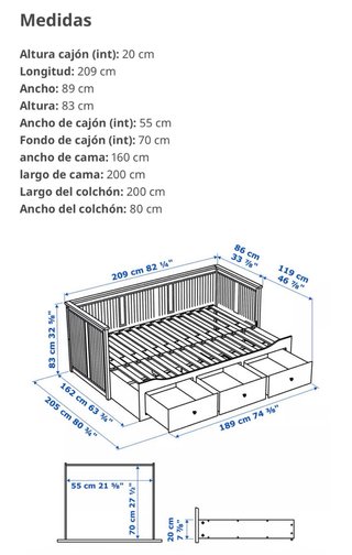 Diván IKEA Hemnes 3 cajones 80x200 con colchones