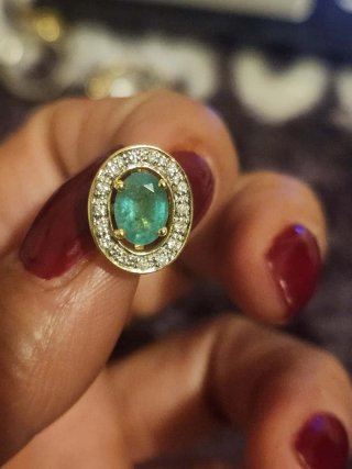 Pendientes Oro 18k Diamantes Esmeralda Perla