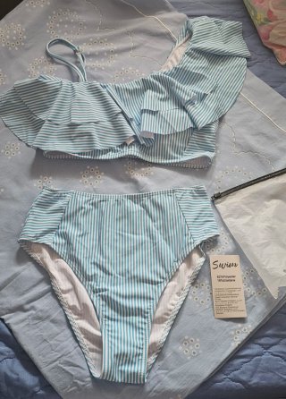 Conjunto Bikini Rayas Azul y Blanco Nuevo, grande