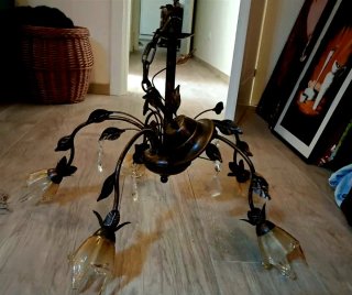 Lampadario Bronzo Murano Vintage Vetro e Metallo