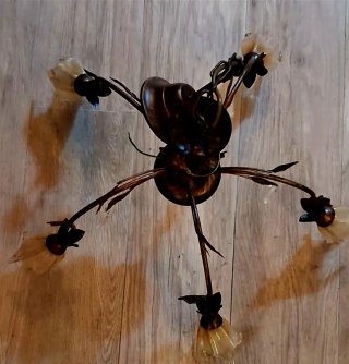 Lampadario Bronzo Murano Vintage Vetro e Metallo