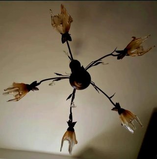 Lampadario Bronzo Murano Vintage Vetro e Metallo