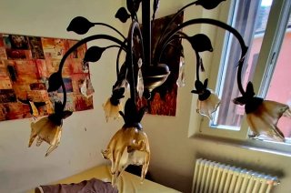 Lampadario Bronzo Murano Vintage Vetro e Metallo