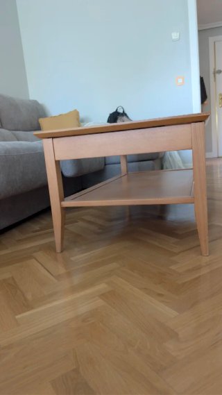 Mesa de centro elevable de madera y cristal