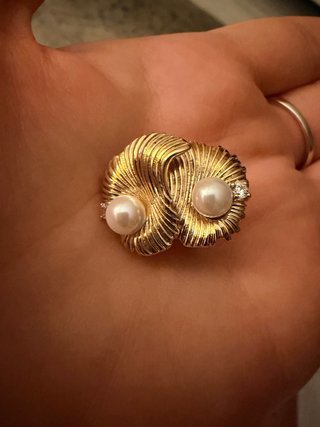 Pendientes Oro 14K Perlas y Diamantes