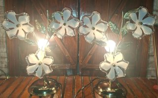 Set 2 Lámparas Mesita Flores Cristal Metal