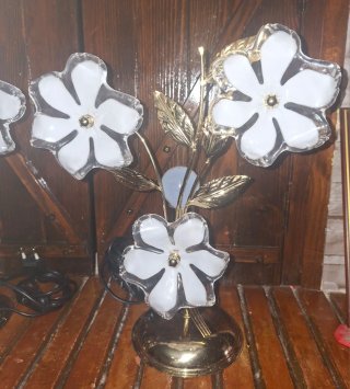 Set 2 Lámparas Mesita Flores Cristal Metal