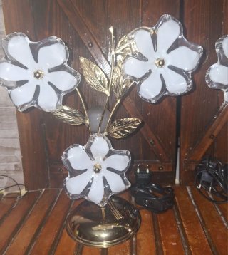 Set 2 Lámparas Mesita Flores Cristal Metal