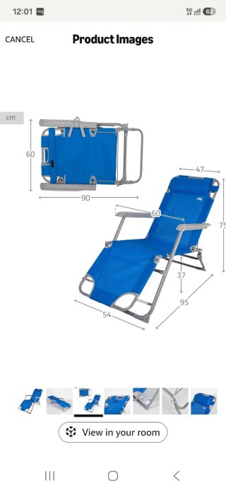 Tumbona plegable multiposición azul