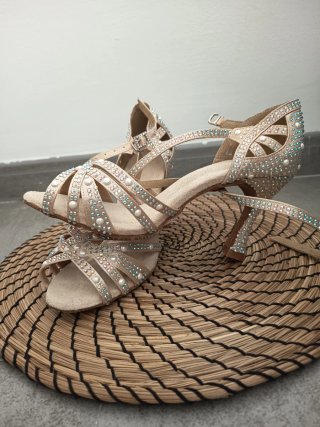Zapatos de baile salón mujer beige/dorado