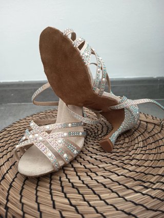Zapatos de baile salón mujer beige/dorado