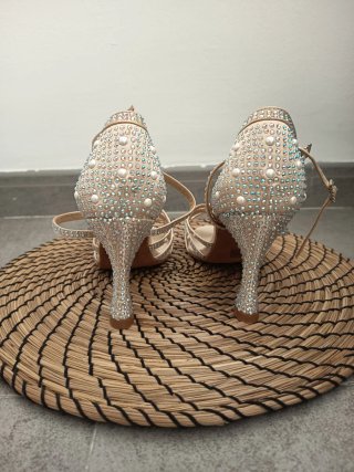 Zapatos de baile salón mujer beige/dorado