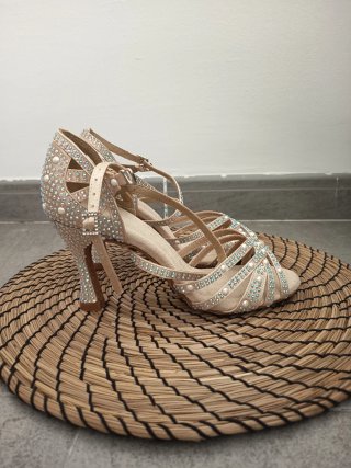 Zapatos de baile salón mujer beige/dorado