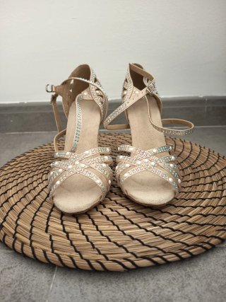 Zapatos de baile salón mujer beige/dorado