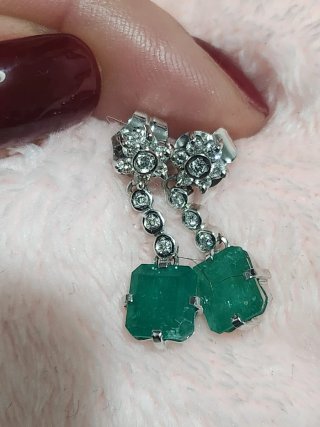 Pendientes Oro 18k Diamante Natural Esmeralda