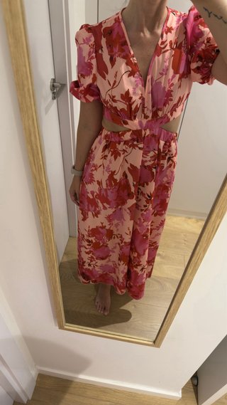 Vestido largo floral rosa y rojo Talla S