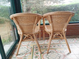 2 Sillones de Mimbre Marrones y Beige