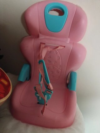 Asiento de muñeca rosa y turquesa. Sillita muñeca.
